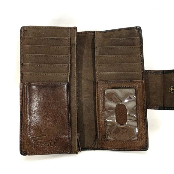 Vintage Fossil Wallet Womens Brown Genuine Leather Bi Fold Coin Purse Ladies 3x7 - Picture 7 of 13